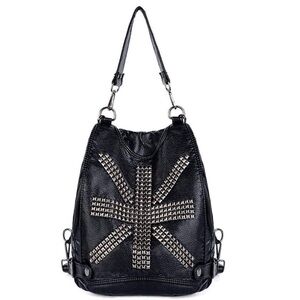 New UK Black Backpack Vegan Leather Purse Soft Convertible Shoulder Bag Rucksack